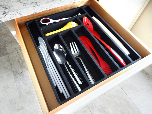 Polar Whale 3 Flatware Silverware Drawer Organizers for Cutlery Forks Knives Spoons Serving Utensils Non-Slip Premium Waterproof Tray Insert  12.75 x 18 Inches 6 Slot Extra Deep Set of 3