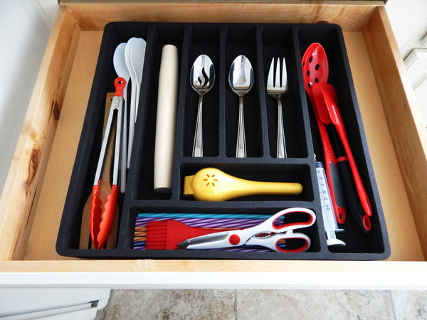 Polar Whale 2 Large Flatware Silverware Drawer Organizers for Cutlery Forks Knives Spoons Serving Utensils Non-Slip Premium Waterproof Tray Insert  19 x 18 Inches 8 Slot Extra Deep Pair Set