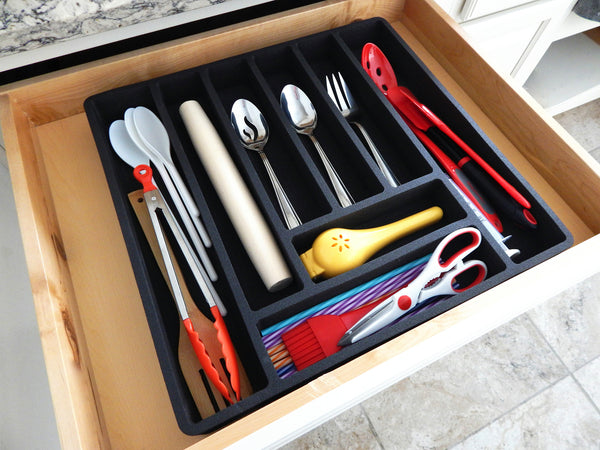 Polar Whale 2 Large Flatware Silverware Drawer Organizers for Cutlery Forks Knives Spoons Serving Utensils Non-Slip Premium Waterproof Tray Insert  19 x 18 Inches 8 Slot Extra Deep Pair Set
