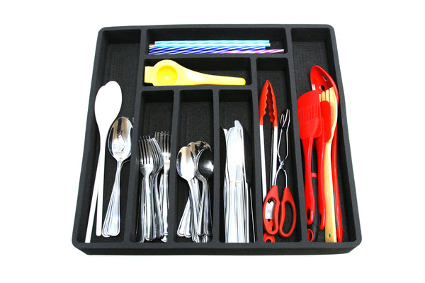 Polar Whale 2 Large Flatware Silverware Drawer Organizers for Cutlery Forks Knives Spoons Serving Utensils Non-Slip Premium Waterproof Tray Insert  19 x 18 Inches 8 Slot Extra Deep Pair Set