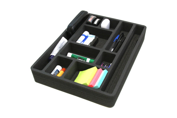Polar Whale 2 Piece Desk Drawer Organizers Tray Non-Slip Waterproof Insert for Office Home Shop Garage  12 X 16 X 2 Inches Black 10 Compartments Extra Deep Pair Set of 2
