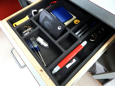 Polar Whale Desk Drawer Organizer Tray Non-Slip Waterproof Insert for Office Home Shop Garage  16 X 16 X 2 Inches Black 10 Compartments Extra Deep