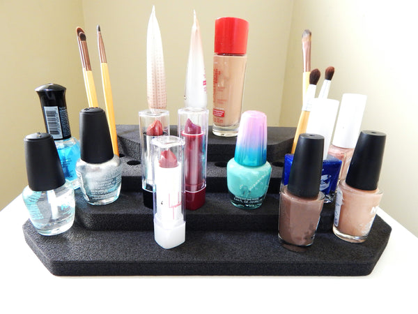 Polar Whale Makeup Lipstick Stand Organizer Tray Pyramid Washable Waterproof Insert for Lipstick Nail Polish Home Bathroom Bedroom Office  11.5 x 7 x 2.25 Inches Black