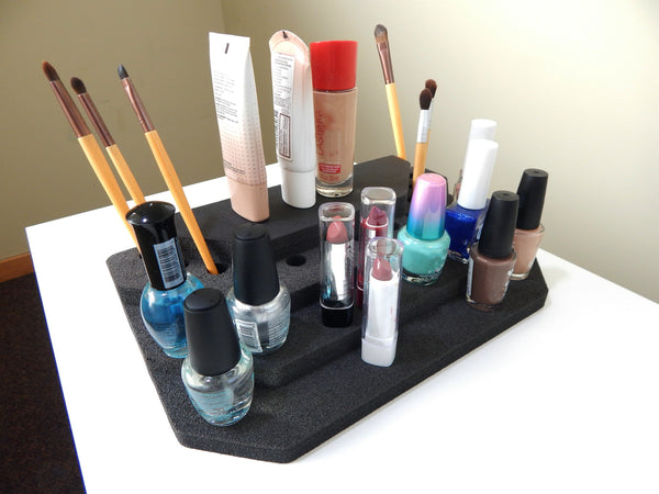 Polar Whale 2 Makeup Lipstick Stands Organizer Tray Pyramid Washable Waterproof Insert for Lipstick Nail Polish Home Bathroom Bedroom Office  11.5 x 7 x 2.25 Inches Black