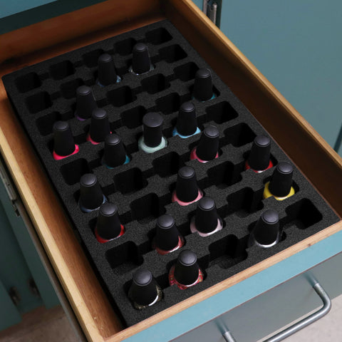 Polar Whale Nail Polish Drawer Organizer Tray Washable Waterproof Insert for Home Bathroom Bedroom Office  9.5 x 14.9 x 2 Inches 45 Compartments Black