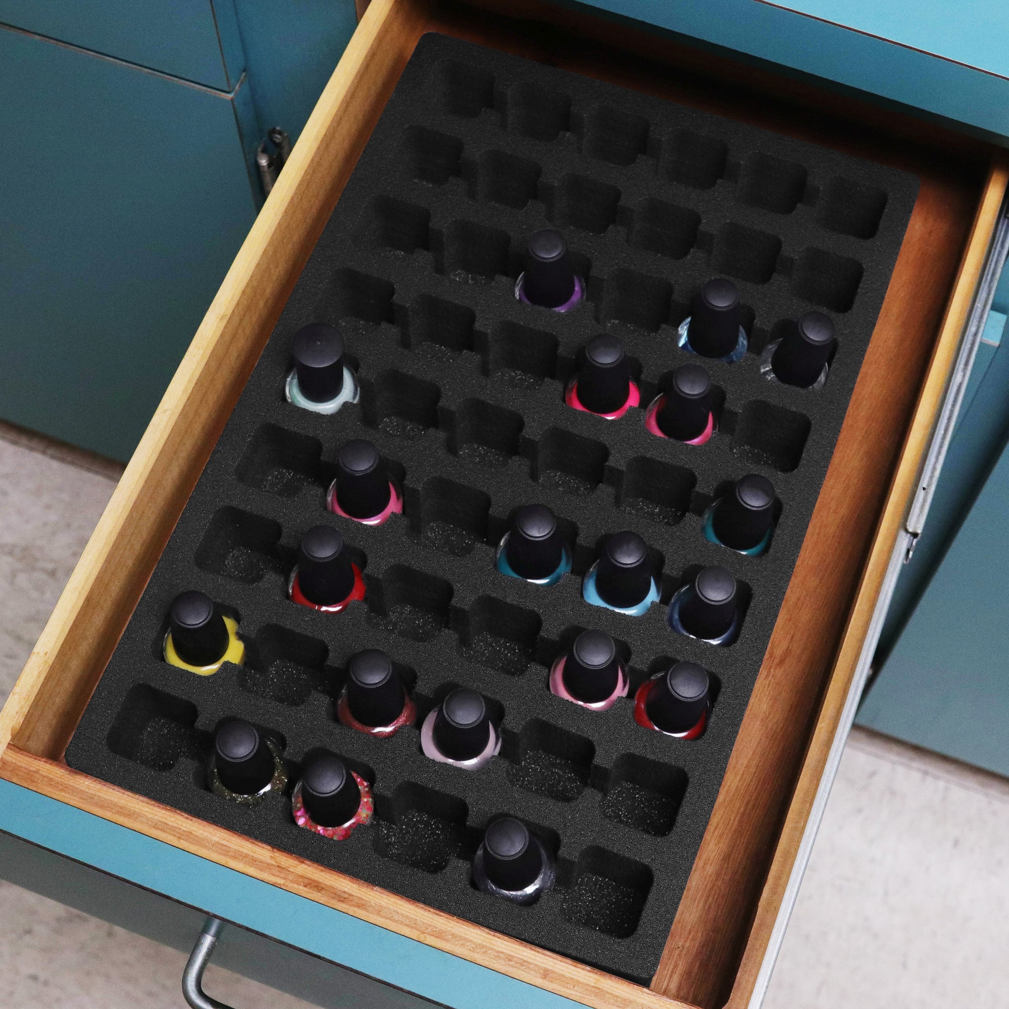 Polar Whale Nail Polish Drawer Organizer Tray Washable Waterproof Insert for Home Bathroom Bedroom Office  10.1 x 15.9 x 2 Inches 54 Compartments Black