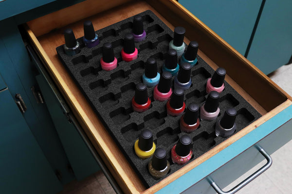 Polar Whale Nail Polish Drawer Organizer Tray Washable Waterproof Insert for Home Bathroom Bedroom Office  9.5 x 14.9 x 1 Inches 45 Compartments Black