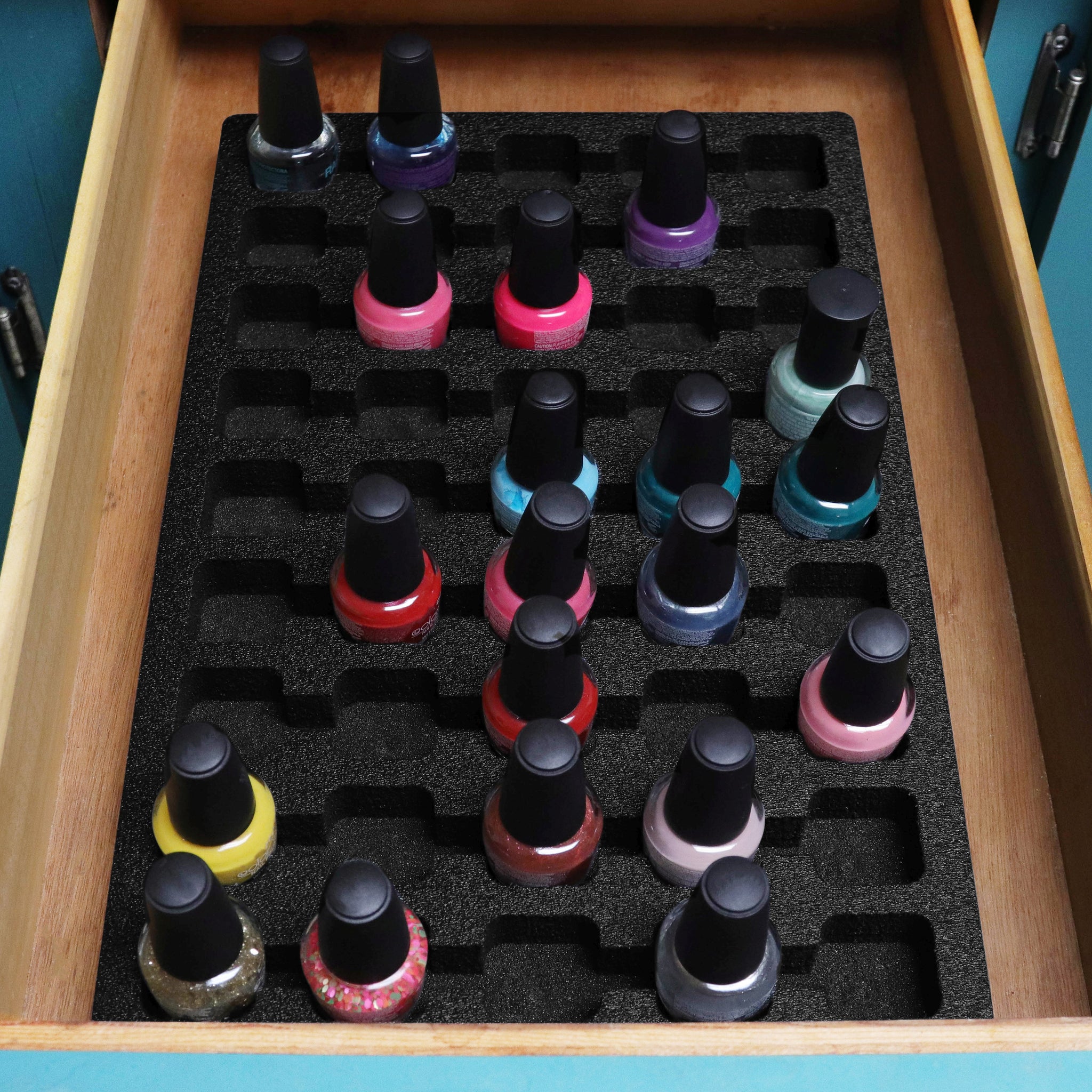 Polar Whale Nail Polish Drawer Organizer Tray Washable Waterproof Insert for Home Bathroom Bedroom Office  9.5 x 14.9 x 1 Inches 45 Compartments Black