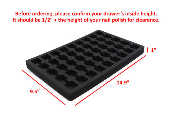 Polar Whale Nail Polish Drawer Organizer Tray Washable Waterproof Insert for Home Bathroom Bedroom Office  9.5 x 14.9 x 1 Inches 45 Compartments Black