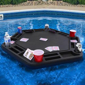 Polar Whale Floating Large Poker Table Game Tray for Pool or Beach Party Float Lounge Durable Foam 40.5 Inch Chip Slots Drink Holders with Waterproof Playing Cards Deck UV Resistant