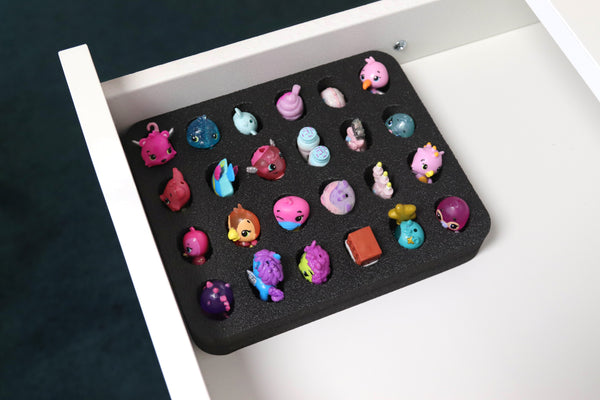 Polar Whale Toy Figurine Character Drawer Organizer Washable for Home Bedroom Playroom Compatible with Shopkins Hatchimals Colleggtibles  5.9 x 7.1 x 1 Inches Black Foam 24 Compartments