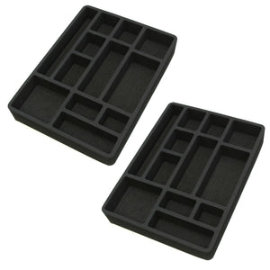 Polar Whale 2 Piece Desk Drawer Organizers Tray Non-Slip Waterproof Insert for Office Home Shop Garage  16 X 12 X 2 Inches Black 12 Compartments Extra Deep Pair Set of 2
