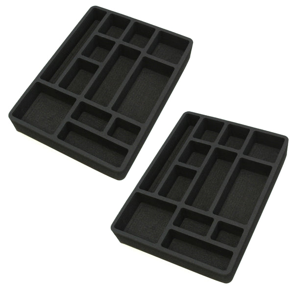Polar Whale 2 Piece Desk Drawer Organizers Tray Non-Slip Waterproof Insert for Office Home Shop Garage  16 X 12 X 2 Inches Black 12 Compartments Extra Deep Pair Set of 2