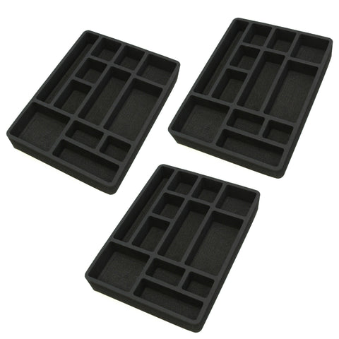 Polar Whale 3 Piece Desk Drawer Organizers Tray Non-Slip Waterproof Insert for Office Home Shop Garage  16 X 12 X 2 Inches Black 12 Compartments Extra Deep Set of 3