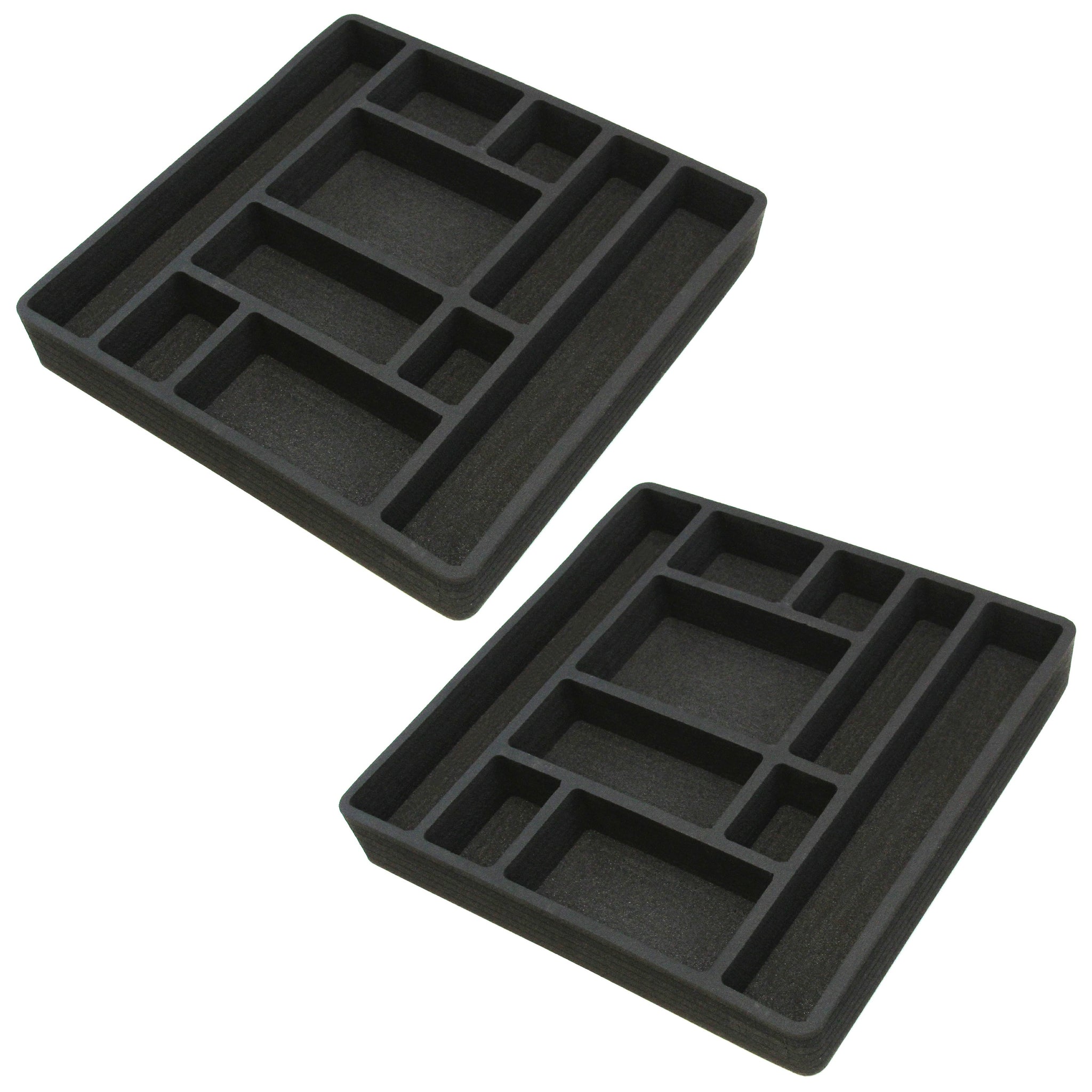 Polar Whale 2 Piece Desk Drawer Organizers Tray Non-Slip Waterproof Insert for Office Home Shop Garage  16 X 16 X 2 Inches Black 10 Compartments Extra Deep Pair Set of 2