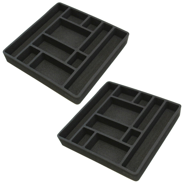 Polar Whale 2 Piece Desk Drawer Organizers Tray Non-Slip Waterproof Insert for Office Home Shop Garage  16 X 16 X 2 Inches Black 10 Compartments Extra Deep Pair Set of 2