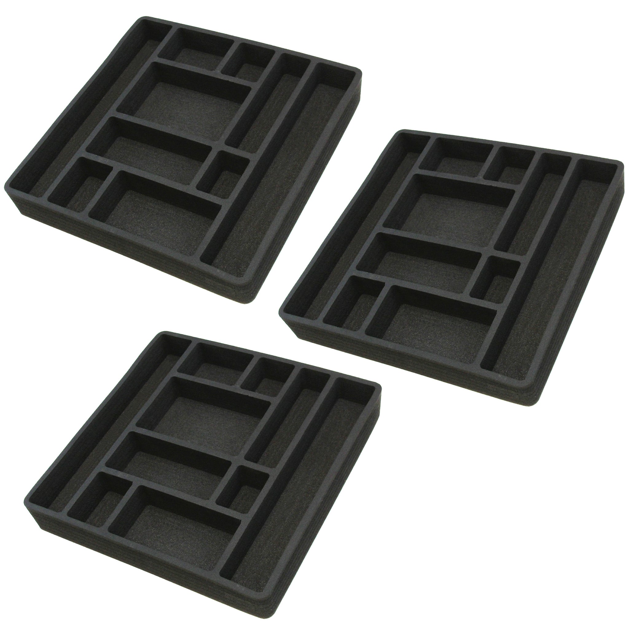 Polar Whale 3 Piece Desk Drawer Organizers Tray Non-Slip Waterproof Insert for Office Home Shop Garage  16 X 16 X 2 Inches Black 10 Compartments Extra Deep Set of 3