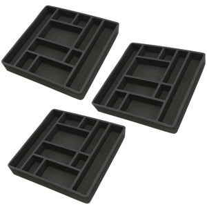 Polar Whale 3 Piece Desk Drawer Organizers Tray Non-Slip Waterproof Insert for Office Home Shop Garage  16 X 16 X 2 Inches Black 10 Compartments Extra Deep Set of 3