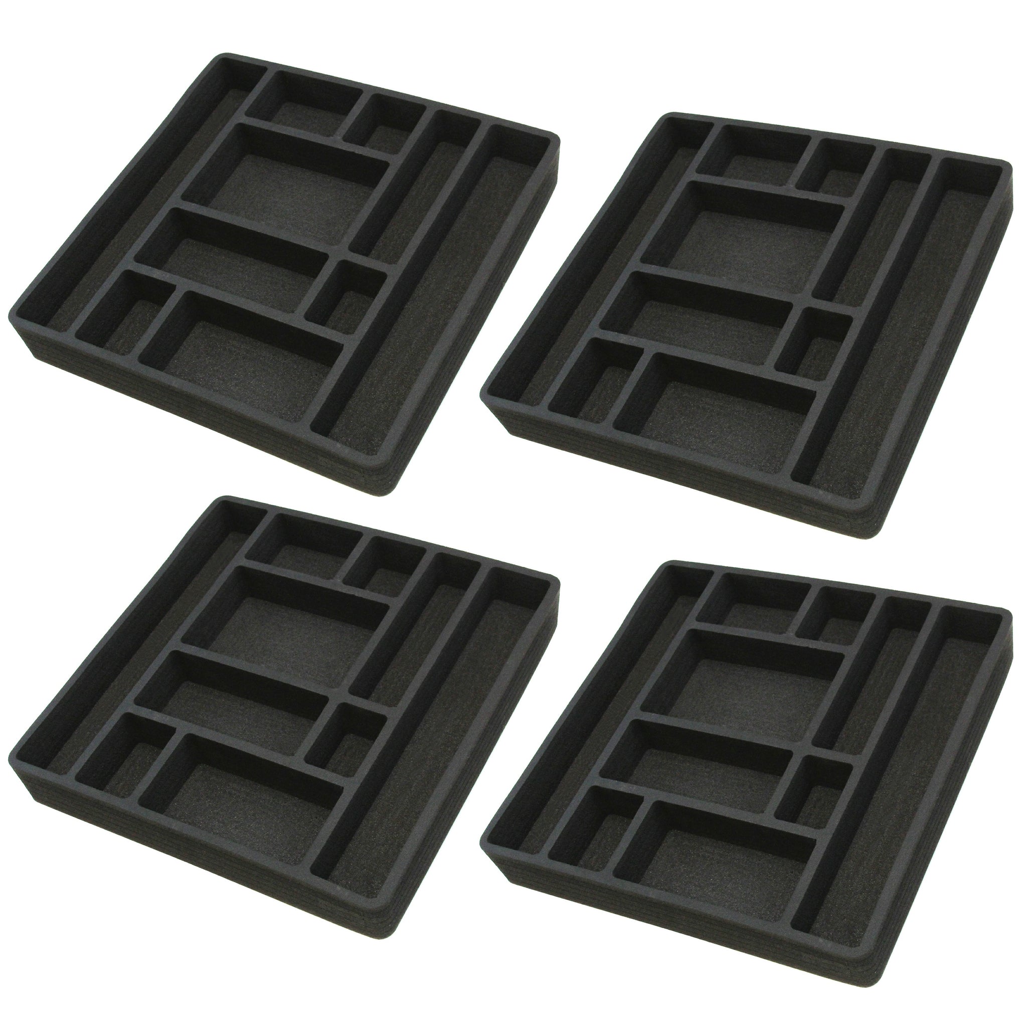 Polar Whale 4 Piece Desk Drawer Organizers Tray Non-Slip Waterproof Insert for Office Home Shop Garage  16 X 16 X 2 Inches Black 10 Compartments Extra Deep Set of 4