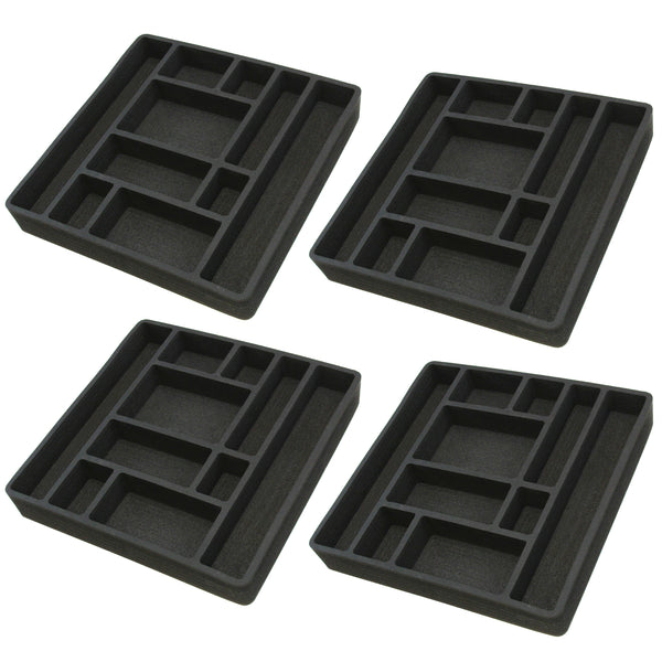 Polar Whale 4 Piece Desk Drawer Organizers Tray Non-Slip Waterproof Insert for Office Home Shop Garage  16 X 16 X 2 Inches Black 10 Compartments Extra Deep Set of 4