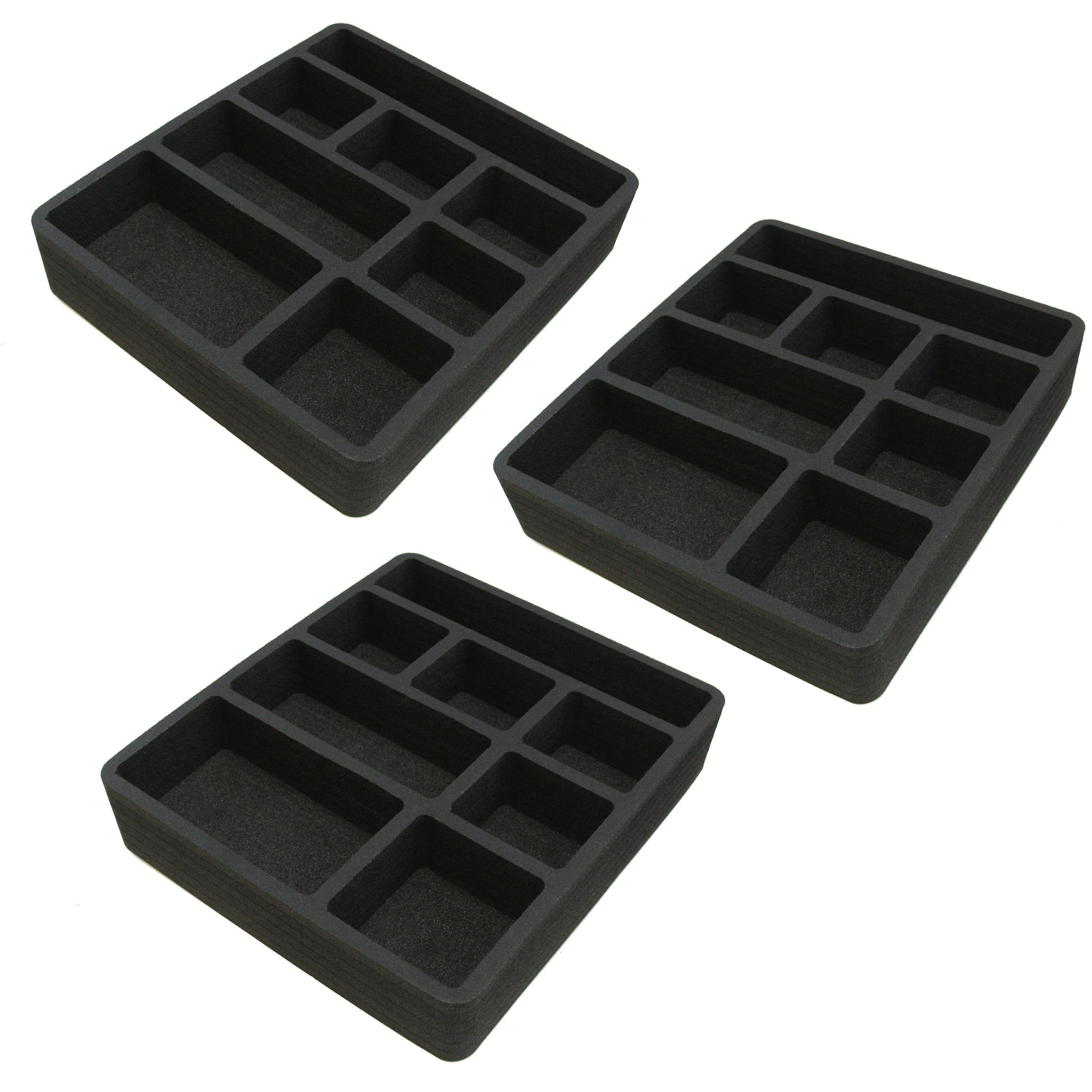 Polar Whale 3 Piece Desk Drawer Organizers Tray Non-Slip Waterproof Insert for Office Home Shop Garage  12 X 10.5 X 2 Inches Black 8 Compartments Extra Deep Set of 3
