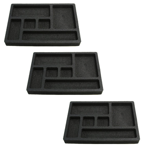 Polar Whale 3 Pack Desk Drawer Organizer Tray Insert Pen Pencil Notes Holder for Office or Home Waterproof Washable  7.5 X 10.9 X 1 Inches 6 Compartments Black 3 Pieces