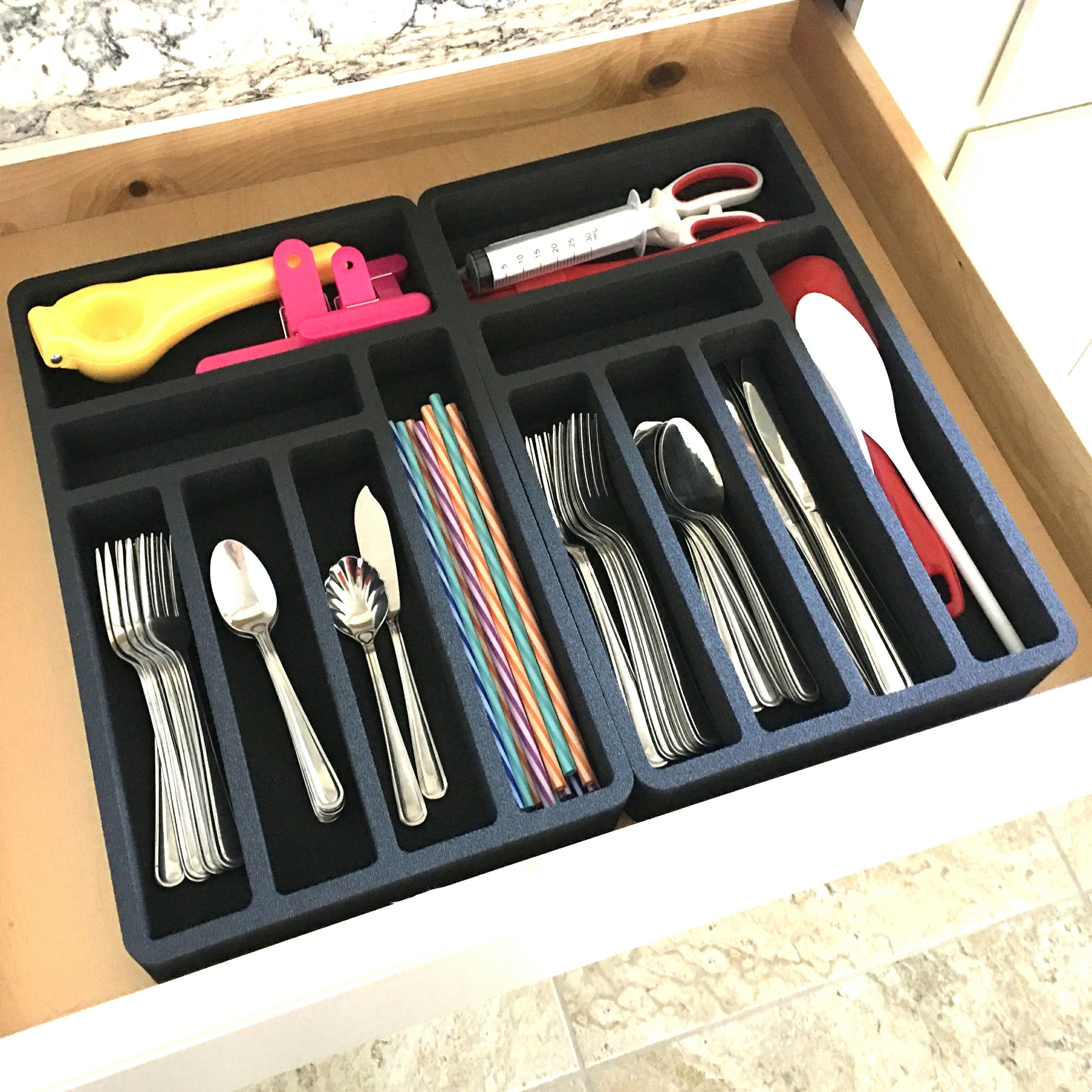 Polar Whale Flatware Silverware Drawer Organizer for Rv and Campers Cutlery Forks Knives Spoons Non-Slip Waterproof Compact Tray Insert  20.5 X 15.9 X 2 Inch 12 Slot Great for Home Kitchen