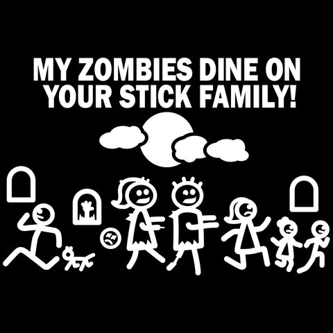 Car Decal Large 8 Inch x 5.5 Inch My Zombie Dines on Your Stick Family Funny Vinyl Big Dinosaur Sticker Compatible with SUV Van Truck Figure Rear Windshield Window Side Funny Family