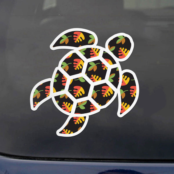 Red Hound Auto Sea Turtle Black Flowers Sticker Decal Wall Tumbler Cup Window Car Truck Laptop 4 Inches