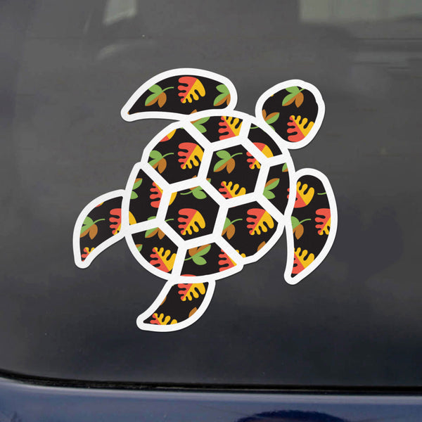 Red Hound Auto Sea Turtle Black Flowers Sticker Decal Wall Tumbler Cup Window Car Truck Laptop 2.5 Inches