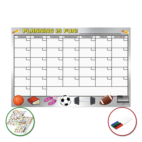 Planning is Fun Large Dry Erase Removable Wall Calendar Premium 24-Inch by 36-Inch Peel and Stick Self-Adhesive Decal Sticker Planner Reusable Repositionable Ships Rolled Markers Included