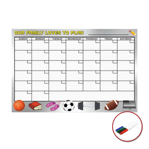 Our Family Loves to Plan Large Dry Erase Removable Wall Calendar Premium 24-Inch by 36-Inch Peel and Stick Self-Adhesive Decal Sticker Planner Reusable Repositionable Ships Rolled Markers Included