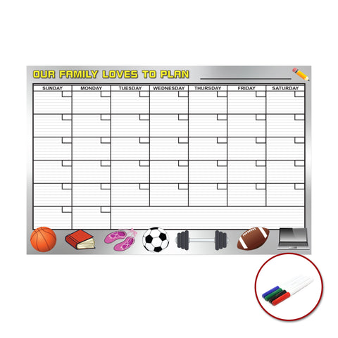 Our Family Loves to Plan Large Dry Erase Removable Wall Calendar Premium 24-Inch by 36-Inch Peel and Stick Self-Adhesive Decal Sticker Planner Reusable Repositionable Ships Rolled Markers Included