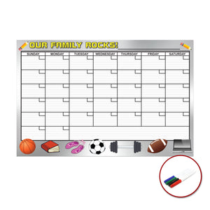 Our Family Rocks Large Dry Erase Removable Wall Calendar Premium 24-Inch by 36-Inch Peel and Stick Self-Adhesive Decal Sticker Planner Reusable Repositionable Ships Rolled Markers Included