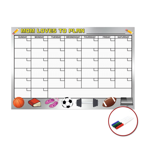Mom Loves to Plan Large Dry Erase Removable Wall Calendar Premium 24-Inch by 36-Inch Peel and Stick Self-Adhesive Decal Sticker Planner Reusable Repositionable Ships Rolled Markers Included
