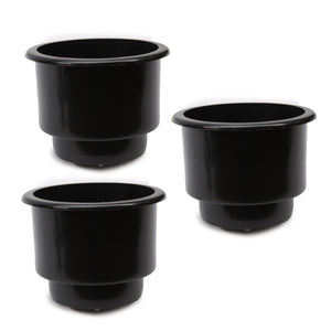 Red Hound Auto 3 Cup Holders Plastic Pocket Recessed Insert Universal with Drain for Boat RV Car Truck Marine Pontoon Motorhome Camper Drop In Black 3-1/2 Inch I.D. and 4-1/8 Inch O.D.