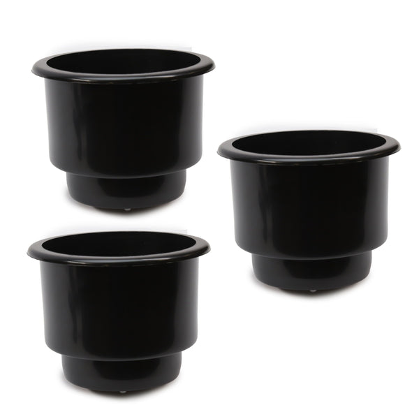 Red Hound Auto 3 Cup Holders Plastic Pocket Recessed Insert Universal with Drain for Boat RV Car Truck Marine Pontoon Motorhome Camper Drop In Black 3-1/2 Inch I.D. and 4-1/8 Inch O.D.