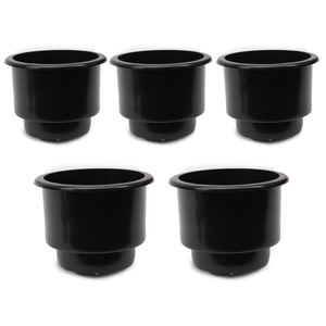 Red Hound Auto 5 Cup Holders Plastic Pocket Recessed Insert Universal with Drain for Boat RV Car Truck Marine Pontoon Motorhome Camper Drop In Black 3-1/2 Inch I.D. and 4-1/8 Inch O.D.
