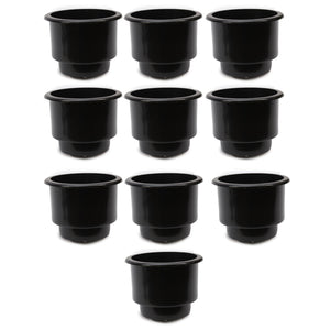 Red Hound Auto 10 Cup Holders Plastic Pocket Recessed Insert Universal with Drain for Boat RV Car Truck Marine Pontoon Motorhome Camper Drop In Black 3-1/2 Inch I.D. and 4-1/8 Inch O.D.