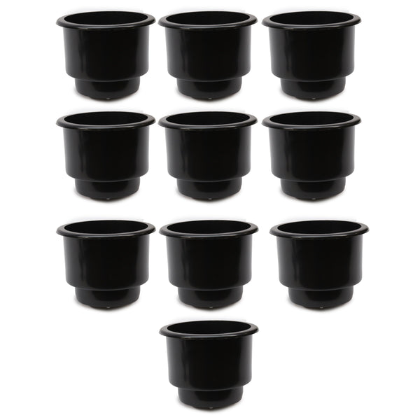 Red Hound Auto 10 Cup Holders Plastic Pocket Recessed Insert Universal with Drain for Boat RV Car Truck Marine Pontoon Motorhome Camper Drop In Black 3-1/2 Inch I.D. and 4-1/8 Inch O.D.