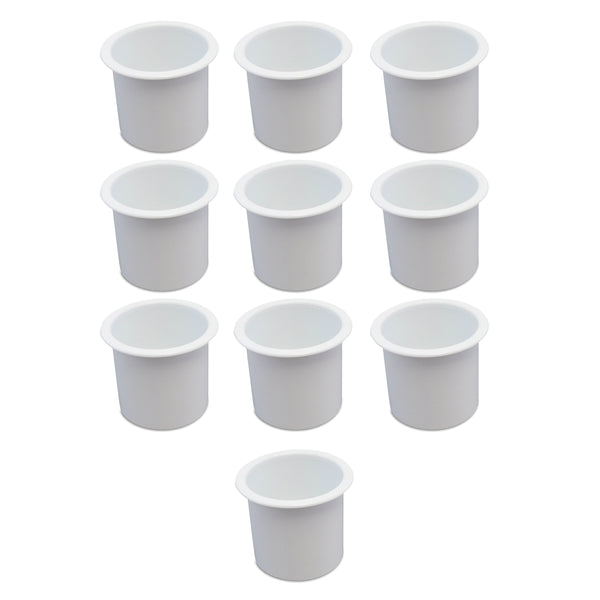 10 Cup Holders Plastic Boat RV Car Insert Regular Sofa Large Game Table Pocket Recessed Universal Marine Pontoon Motorhome Camper White