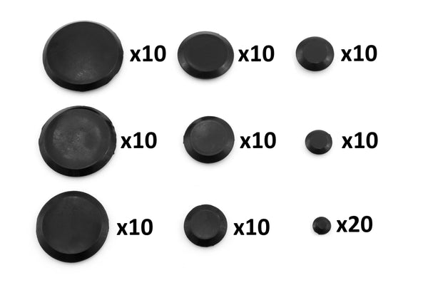 Red Hound Auto 100 Piece Flush Mount Black Hole Plug Assortment for Auto Body and Sheet Metal Assorted Sizes for 1/4, 3/8, 1/2, 3/4, 1, 1-1/4, 1-1/2, 1-3/4 and 2 Inch Holes