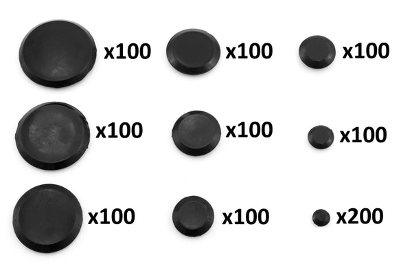 Red Hound Auto 1000 Piece Flush Mount Black Hole Plug Assortment for Auto Body and Sheet Metal Assorted Sizes for 1/4, 3/8, 1/2, 3/4, 1, 1-1/4, 1-1/2, 1-3/4 and 2 Inch Holes