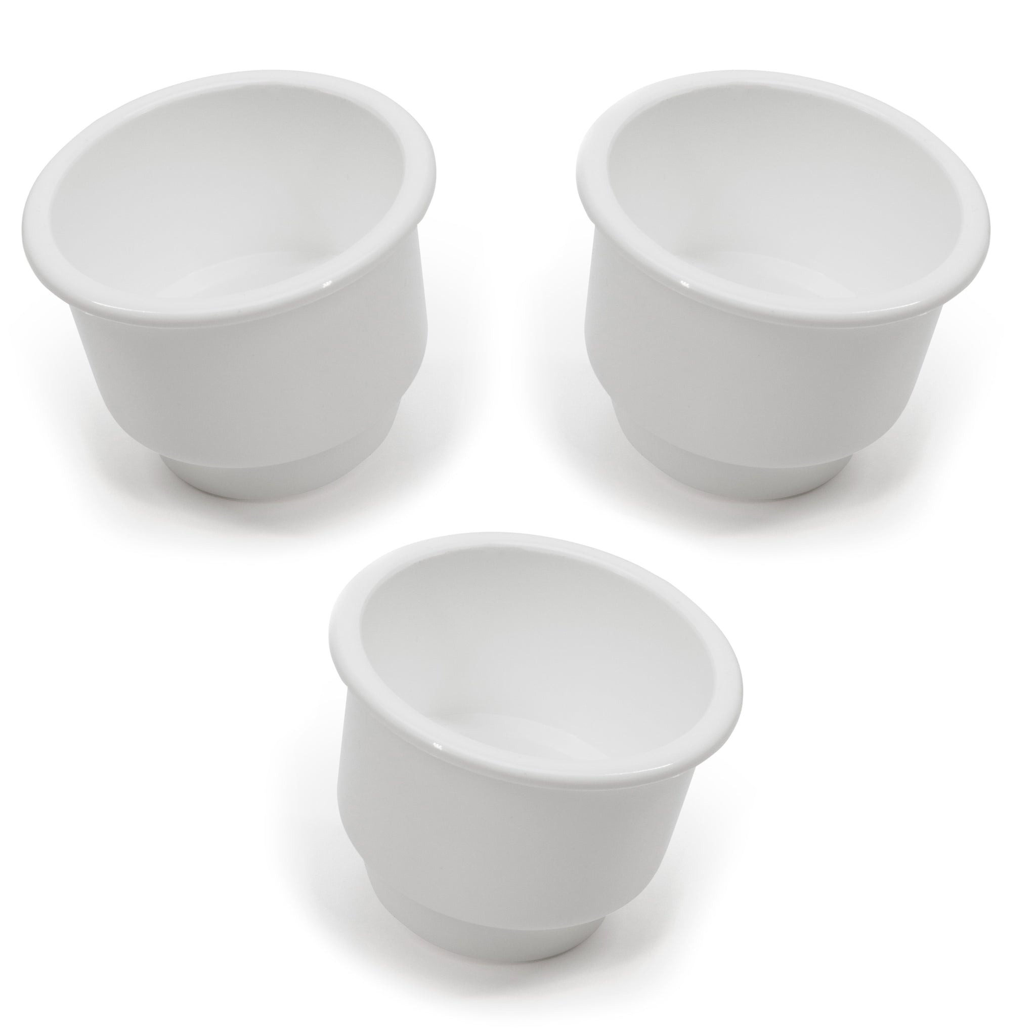 Red Hound Auto 3 Cup Holders Plastic Pocket Recessed Insert Universal with Drain for Boat RV Car Truck Marine Pontoon Motorhome Camper Drop In White 3-1/2 Inch I.D. & 4-1/8 Inch O.D.
