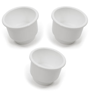 Red Hound Auto 3 Cup Holders Plastic Pocket Recessed Insert Universal with Drain for Boat RV Car Truck Marine Pontoon Motorhome Camper Drop In White 3-1/2 Inch I.D. & 4-1/8 Inch O.D.