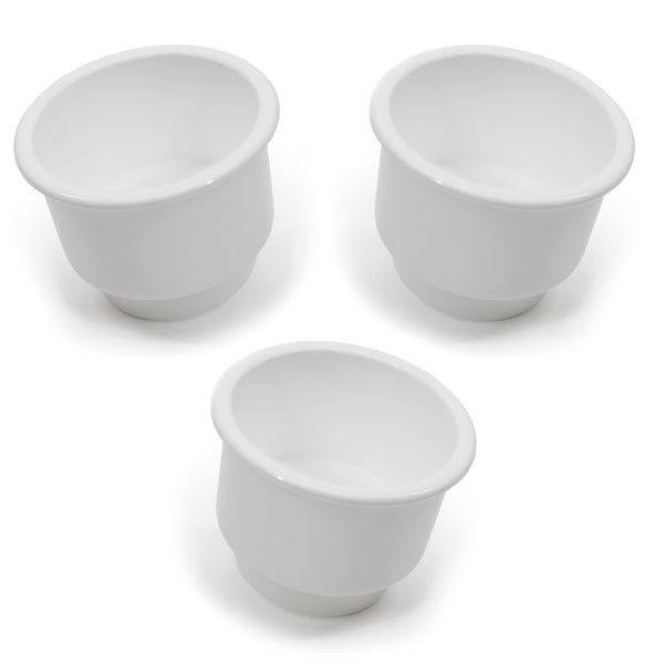 Red Hound Auto 3 Cup Holders Plastic Pocket Recessed Insert Universal with Drain for Boat RV Car Truck Marine Pontoon Motorhome Camper Drop In White 3-1/2 Inch I.D. & 4-1/8 Inch O.D.