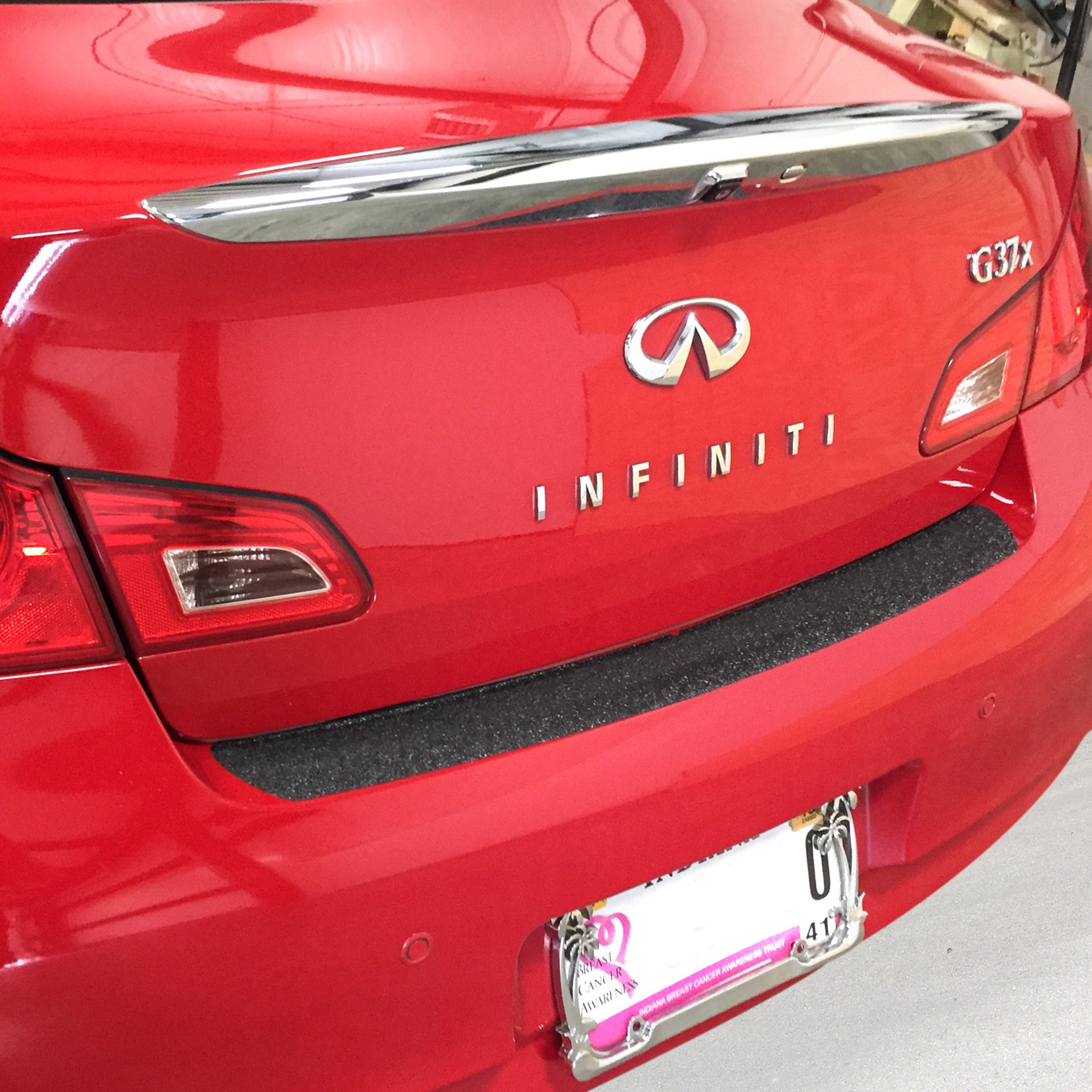 Rear Bumper Scuff Scratch Protector Compatible with Infinity 2011-2013 G37, 2007-2010 G35, 2011-2012 G25, 2014-2015 Q40 Sedan 4dr 1pc Shield Paint Cover (Does not fit Coupe or Convertible)