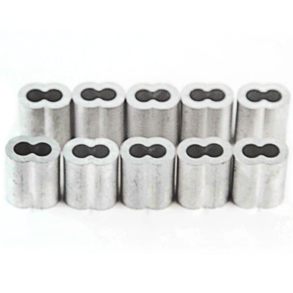 5/32 Inches Aluminum Wire Rope and Cable Line End Double Barrel Ferrule - Qty 10