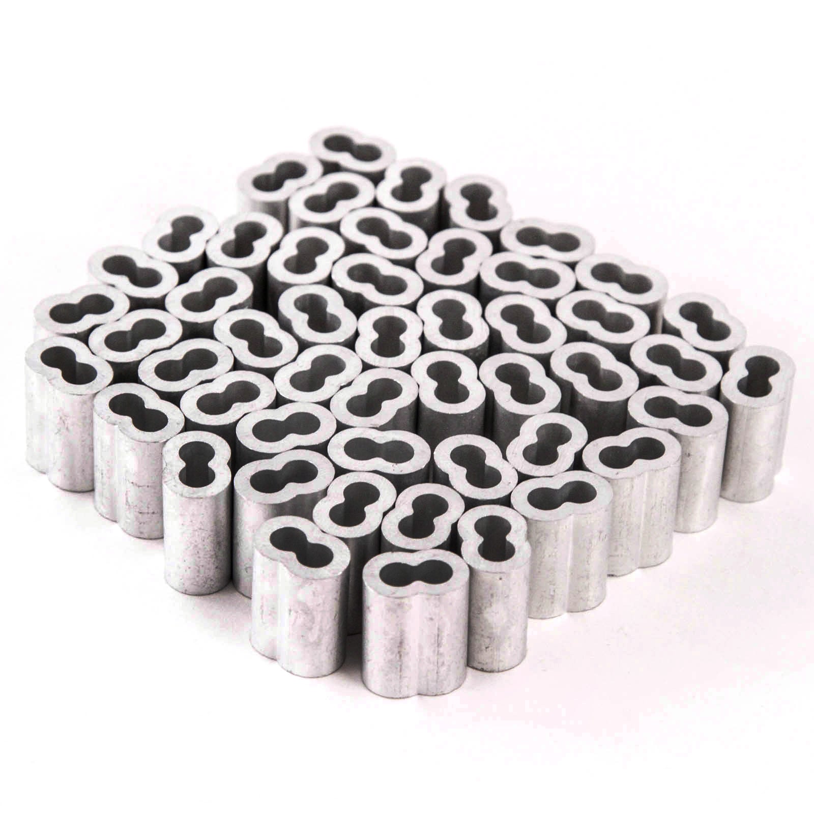 5/32 Inches Aluminum Wire Rope and Cable Line End Double Barrel Ferrule - Qty 50