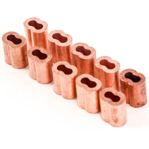 1/8 Inches Copper Wire Rope and Cable Line End Double Barrel Ferrule - Qty 10